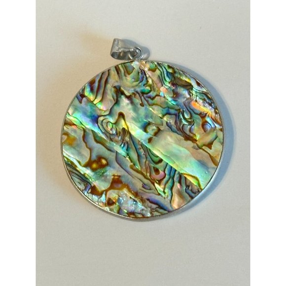 Reversible Abalone/Mop Shell Large Round Women's Pendant 1 1/2" - Picture 4 of 12